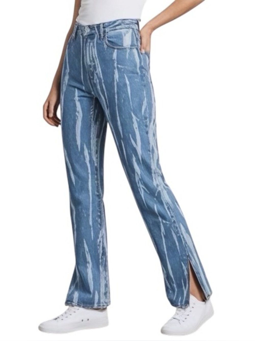 S.O.N.G. Bleach Wash Bootcut Jeans Split Hem Comfort Stretch NWT Size 7/28